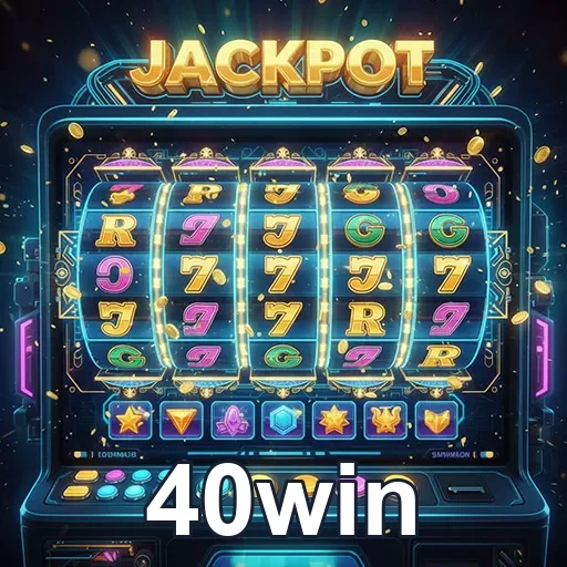 Imagem do site 40win com uma slot machine vibrante e detalhes de jogos de cassino, promovendo entretenimento e apostas o
